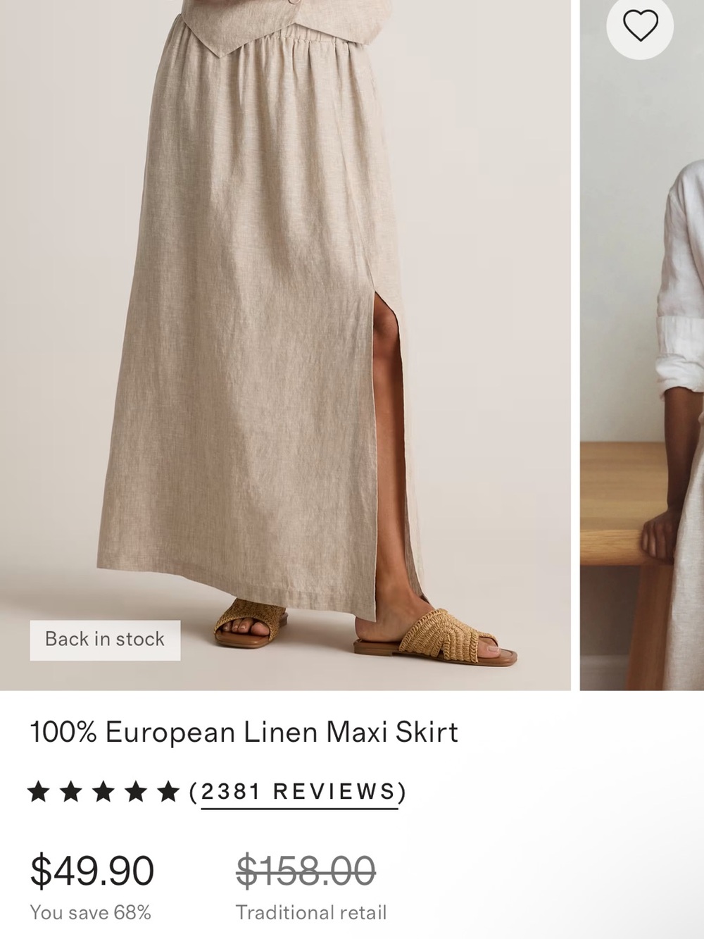 Quince European Linen Maxi Skirt with Side Slit - Natural Beige